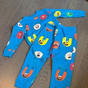 Stella McCartney Bright Blue Kids Pajama Set with Colorful Monster & U Prints